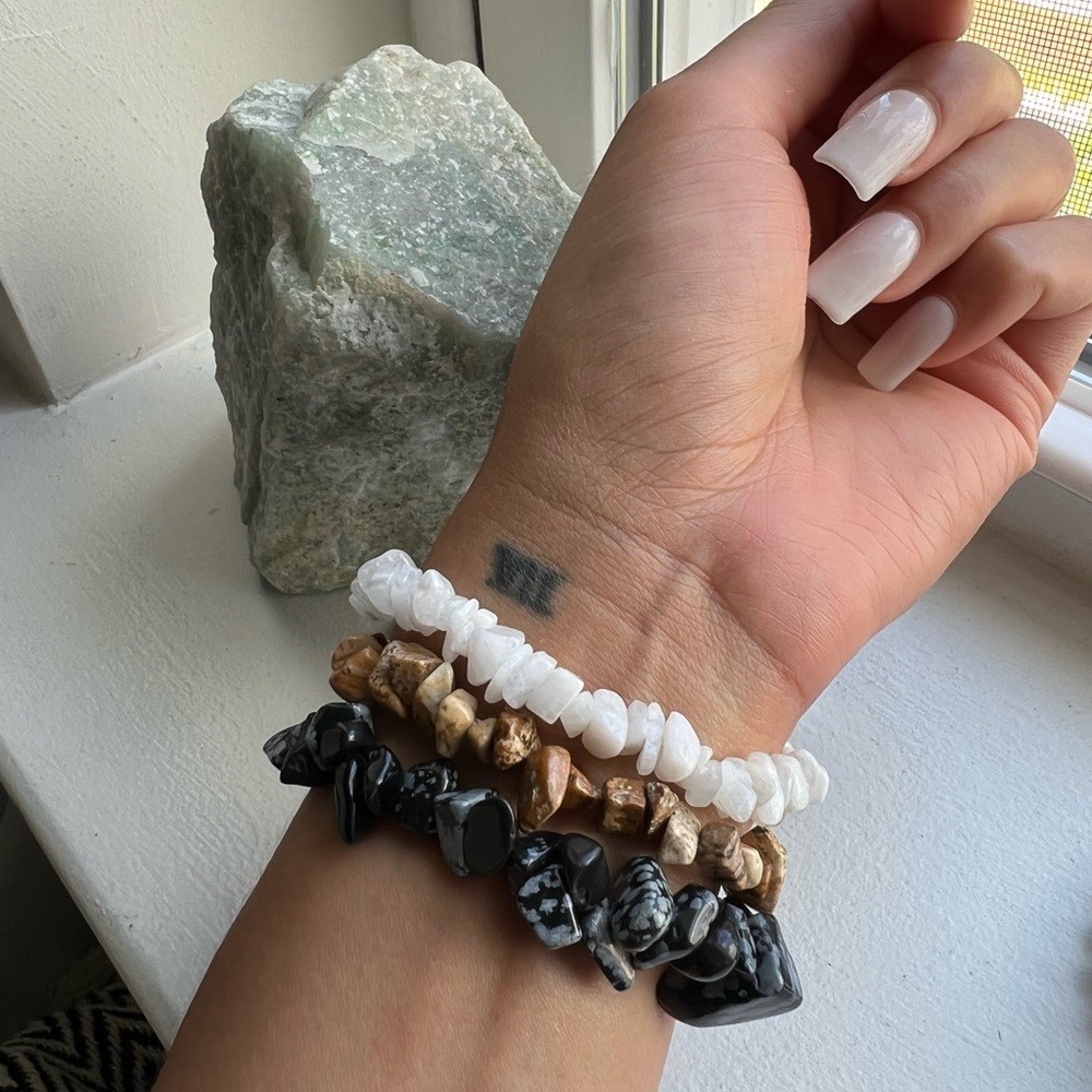 Crystal bracelets + selenite wand set